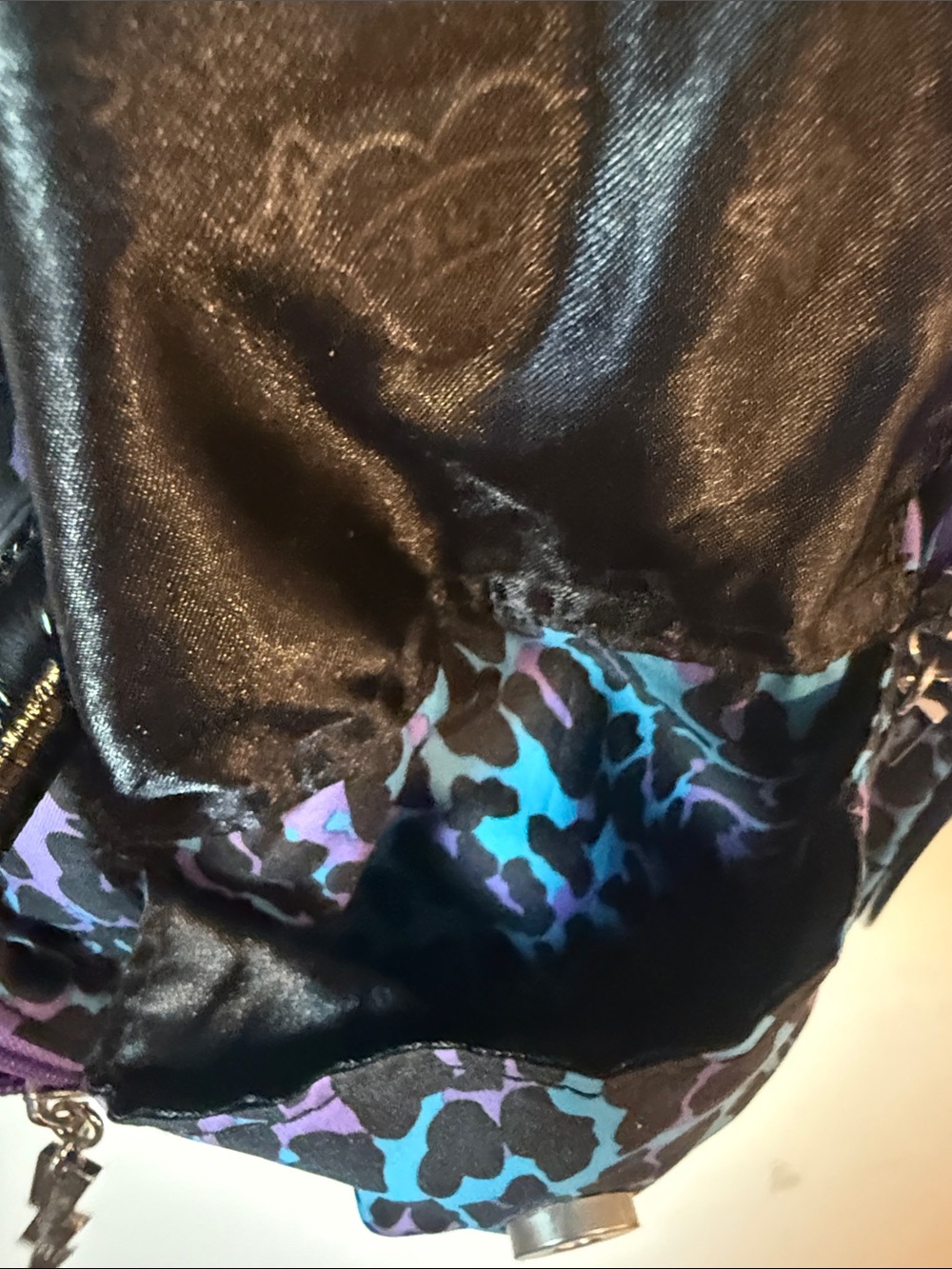 Betsey Johnson Purple & Teal Animal Print Duffel Satchel Handbag - Picture 13 of 15